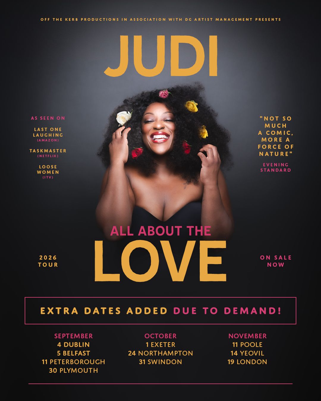 Judi Love — All About the Love 2026 UK Tour poster